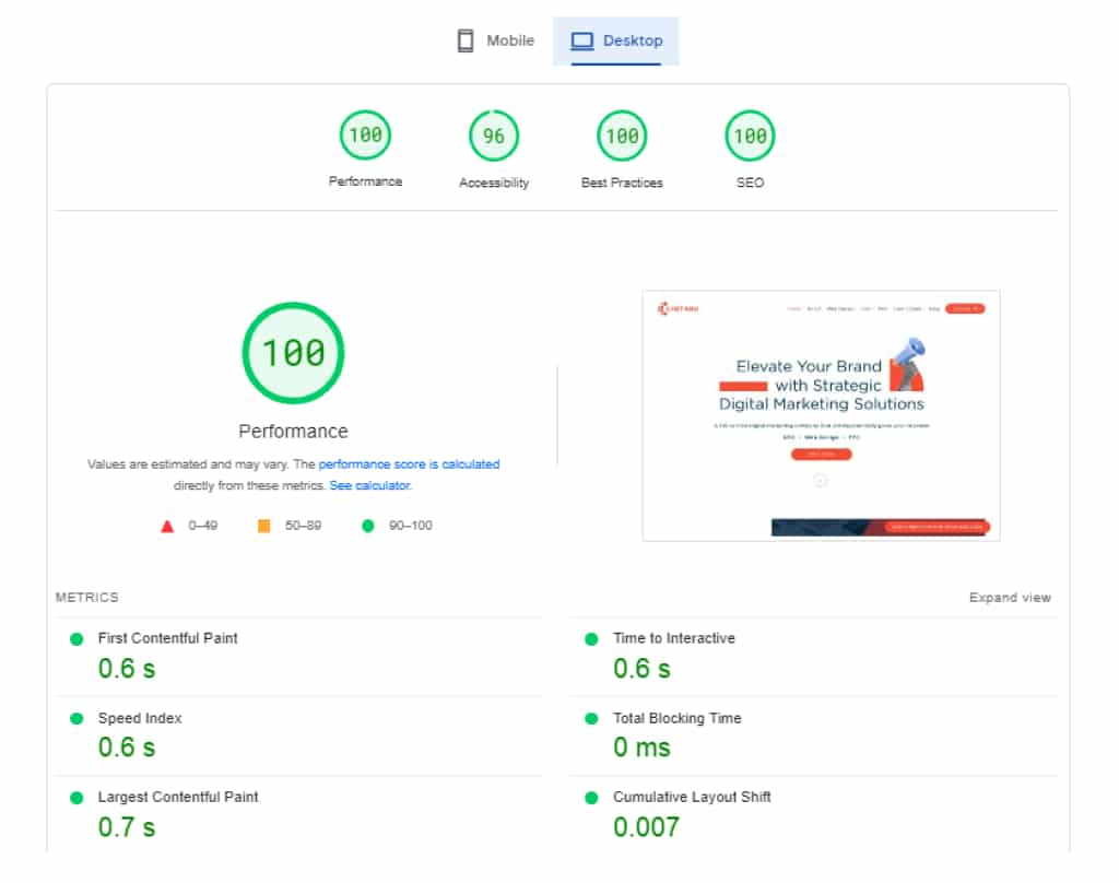 page speed optimization for business website